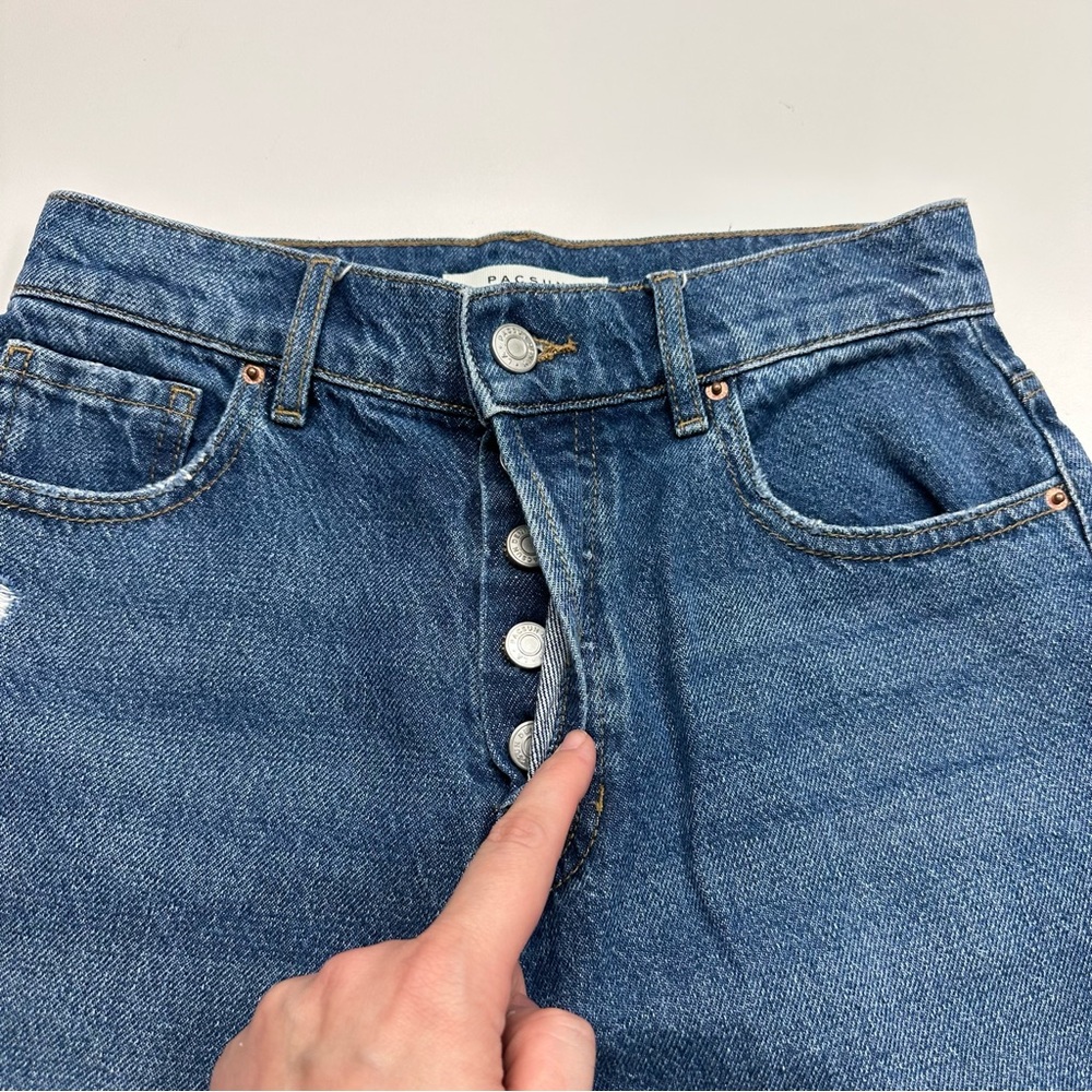 PacSun Medium Wash Blue Distressed High Rise Straight Leg Ankle Jeans Size 24 - Picture 4 of 10